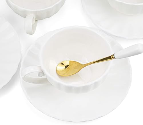Yesland Set of 6 Royal Tea Cups and Saucers, 6 oz White Porcelain Tea