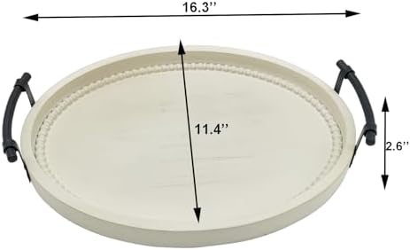 Oval Rustic Wooden Decorative Tray, Serving Tray with Metal Handles