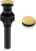 KENES Brushed Gold Pop Up Bathroom Sink Drain Assembly with Overflow