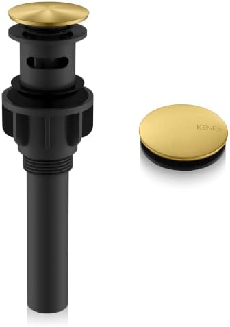 KENES Brushed Gold Pop Up Bathroom Sink Drain Assembly with Overflow