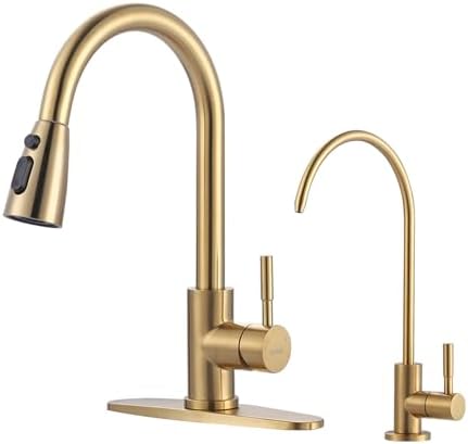 WOWOW Kitchen Faucet and Water Filter Faucet Combo, Brushed Gold