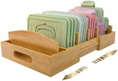 Lid Organizer for Cabinet – Bamboo Kitchen Storage for Plastic Lids