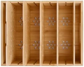 Natural Bamboo Storage Tray with 5 Custom Dividers, Deep Drawer