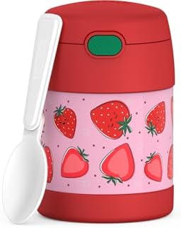 THERMOS FUNTAINER Kids Food Jar with Spoon, 10oz, Strawberry Smiles
