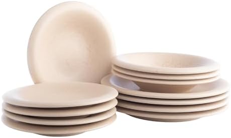 Porto by Stone Lain Aro 12-Piece Premium Kitchen & Dining Dinnerware Set Stoneware, Cream Matte, Crafted in Portugal, Dishwasher and Microwave Safe Scratch-Resistant Dish Set for 4