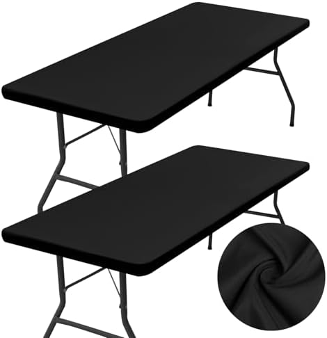 homing 2 Packs 6 Foot Rectangle Black Elastic Fitted Table Cloth