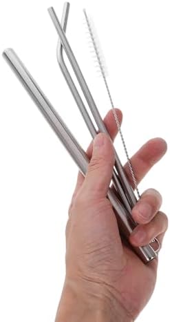 Drinking Straws Set Wide Curved Metal Stainless Steel with Cleaning
