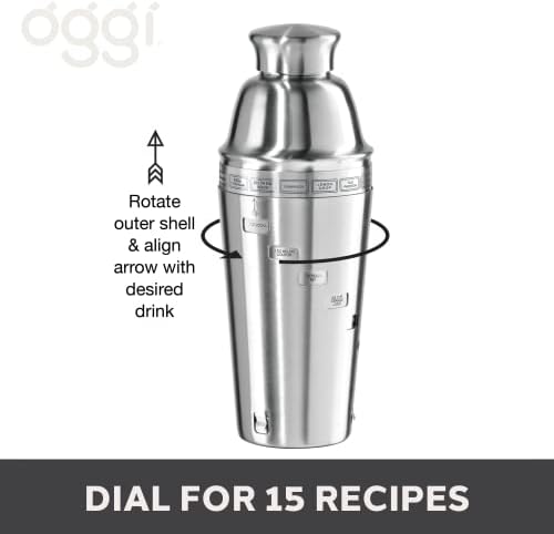 OGGI Dial A Drink Cocktail Shaker - Stainless Steel, 15 Recipes, Built
