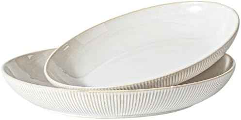 Ceramic Serving Bowls Set of 2, Serving Platters for Entertaining, Stripes