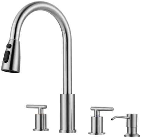 WOWOW 2 Handle Kitchen Faucet with Sprayer and Soap Dispenser