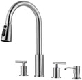 WOWOW 2 Handle Kitchen Faucet with Sprayer and Soap Dispenser