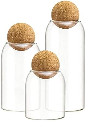 AEFPOYMXU 3 Pcs Glass Jars with Cork Ball Lid Set Kitchen Food