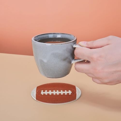 Football Coasters for Drinks with Holder Round Leather Coasters Set of