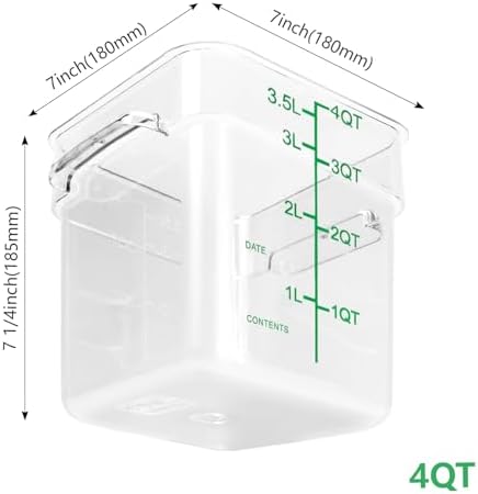 4 Pack Food Storage Containers with Green Lids, 4.0 Qt - Square