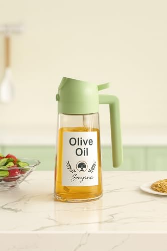 16oz/470ml Green Glass Olive Oil Sprayer, 2-in-1