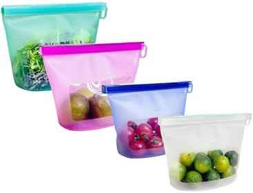 Reusable Silicone Food Storage Bags (Set of 4), Dishwasher Oven