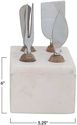 Modern Stainless Steel Cheese Servers with Wood Handles and Marble