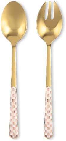 MACKENZIE-CHILDS Bistro Salad Serving Set, Brown-and-White Mocha Check