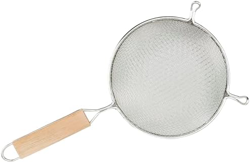 Winco 6 1/4" Tan Double Mesh Tin-Plated Steel Strainer, Fine, Tin