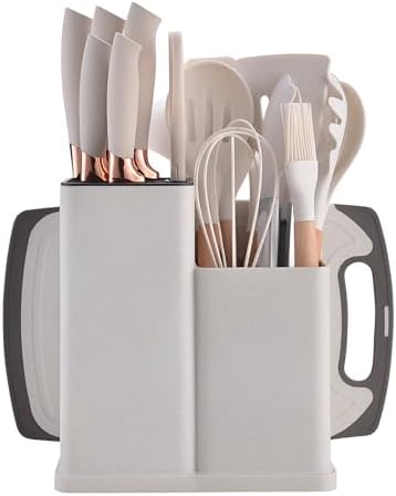 19-Piece Kitchen Utensil and Knife Block Set, White