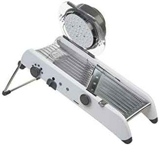 PL8 Professional Mandoline - Versatile Slicer with Adjustable Straight, Waffle, and Julienne Blades, Extra-Wide Stainless Steel Deck, Safety Hand Guard, Non-Skid Feet, and Space-Saving Design
