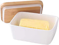 Large Ceramic Butter Dish with Lid and Natural Oak Wood Cover for