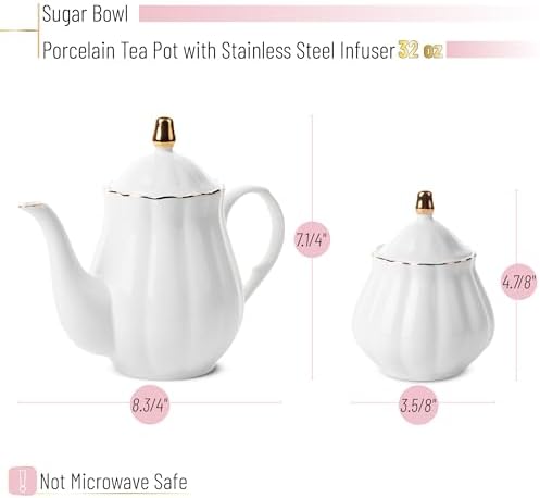 BTaT- Classic tea set, 13 pcs, Tea Cups (7oz), Tea Pot with Stainless