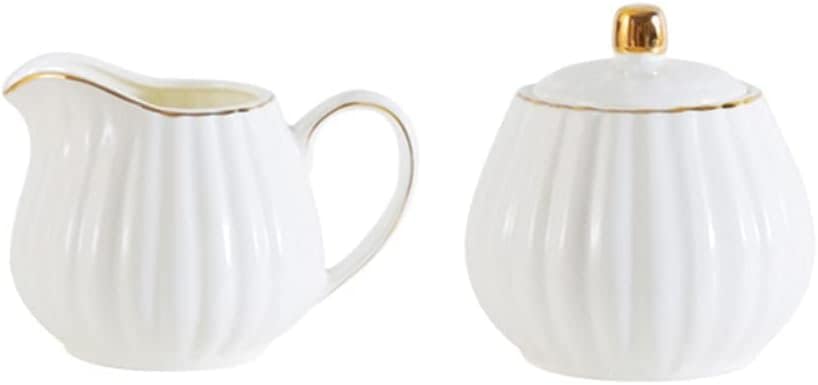 Ceramic Coffee Serving Set, Stripe Creamer Pitcher with Sugar Bowl Set