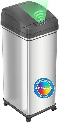 iTouchless 13 Gallon Sensor Kitchen Trash Can, 4 Wheels