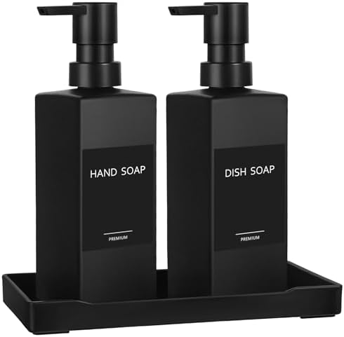 GMISUN Kitchen Soap Dispenser Set, 12 fl oz/350 ml, Black