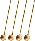DEHOV Satin Gold 9 Inches Latte Spoon,4 Pieces Stainless Steel 18/10