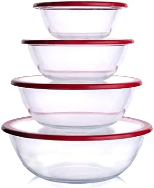 Glass Mixing Bowl with Lids Set, 8 PCS Glass Salad Bowls for oven.