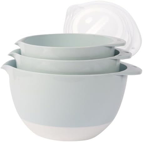 3 Small Plastic Mixing Bowls with Lids,Pour Spout,TPR Base,Mixing Bowl
