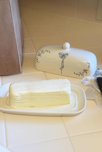 Ceramic Butter Dish – Baby Bows Design, Cream with Floral & Bow