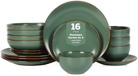 Stone Lain Brasa Modern Stoneware 16 Piece Dinnerware Sets, Plates and