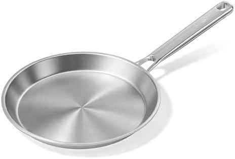 COOKER KING 9.5" Stainless Steel Crepe Pan, Everyday Flat Skillet