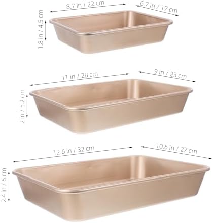 3 Piece Rectangular Cake Pans Set, Carbon Steel Oven Baking Sheets