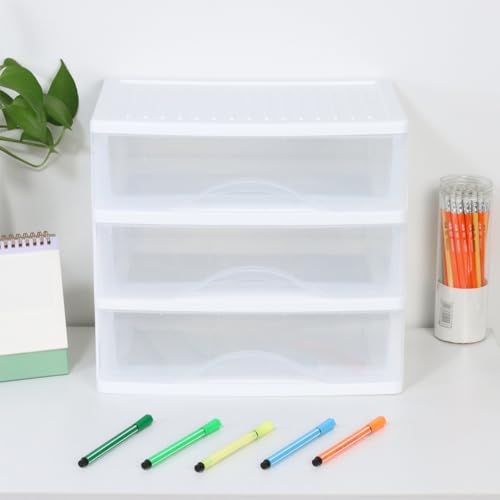 BYCY Plastic Stackable Storage 3 Drawers, White Bathroom Makeup