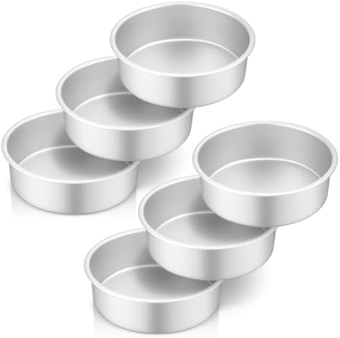 Teenyyou 6 Pcs 6 Inch Round Cake Pans Non Stick Aluminum Round Cake