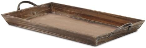 19" Brown Wood Handmade Serving Tray with Handles