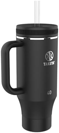 Takeya Stainless Steel Tumbler with Handle and Straw (40 oz, Onyx)