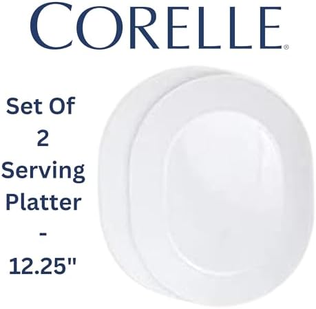Corelle 12-1/4-Inch Serving Platter, Winter Frost White - 2-Pack with 2-Quart Serving Bowl, Winter Frost White 2PK - Set of 4