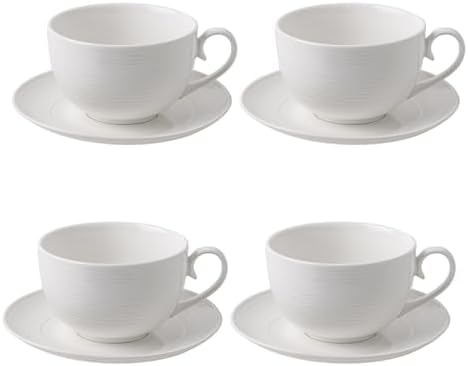 12 oz Cappuccino Cups with Saucers, Ceramic Coffee Cups Set of 4