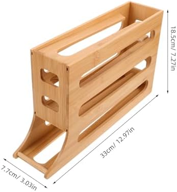 4 Tier Wooden Egg Storage Rack with Automatic Rolling Dispenser
