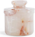 White Onyx Marble Butter Crock 4.25 Inches Butter Dish with Lid for