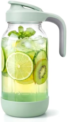 64 oz (2 Qt) Glass Mason Jar Pitcher with Pour Spout Lid & Handle