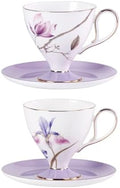 KAMMAK Ceramic Coffee Cups Saucers Set of 2, Porcelain Espresso Cups