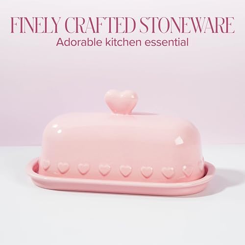 Paris Hilton Heart Knob Butter Dish, Iconic Stoneware With Heart