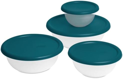 8 Piece Plastic Nesting Bowl Set with Lids, 1.5-5.5 Qt, BPA Free