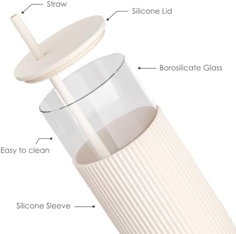 SANDJEST Glass Tumbler with Straw and Lid, Glass Water Bottle with